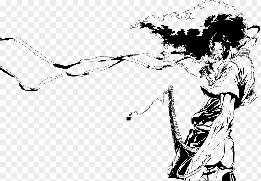 Afro Black And White Samurai Art Drawing Sketch PNG