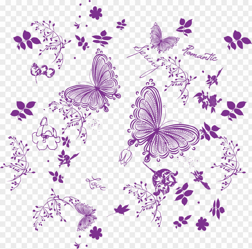 Purple Hand Painted Butterfly Pattern Nymphalidae PNG