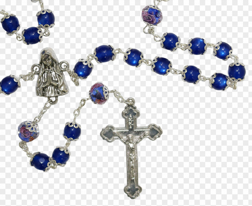 Sapphire Rosary Blue Bead Miraculous Medal PNG