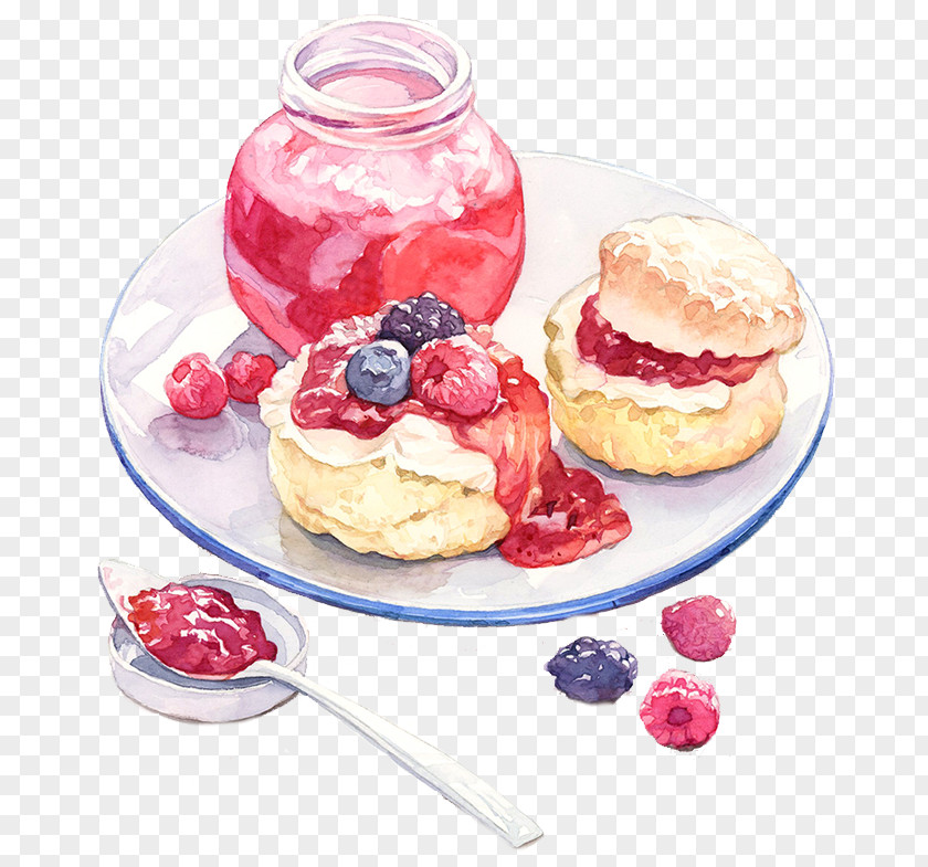 Drawing Strawberry Sauce Food Watercolor Painting Dessert Illustration PNG