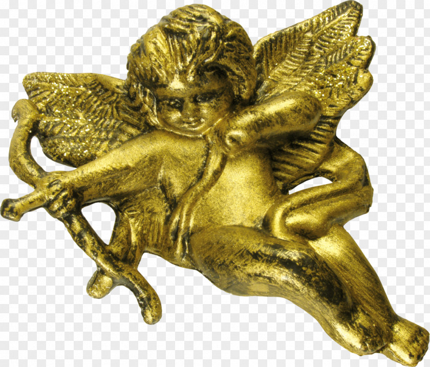 Baby Angel Statue Bronze Metal Figurine Gold PNG