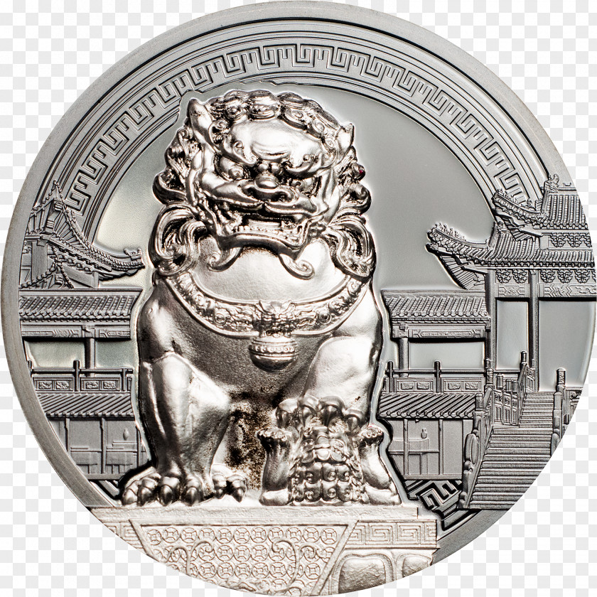 Silver Coin Chinese Guardian Lions PNG
