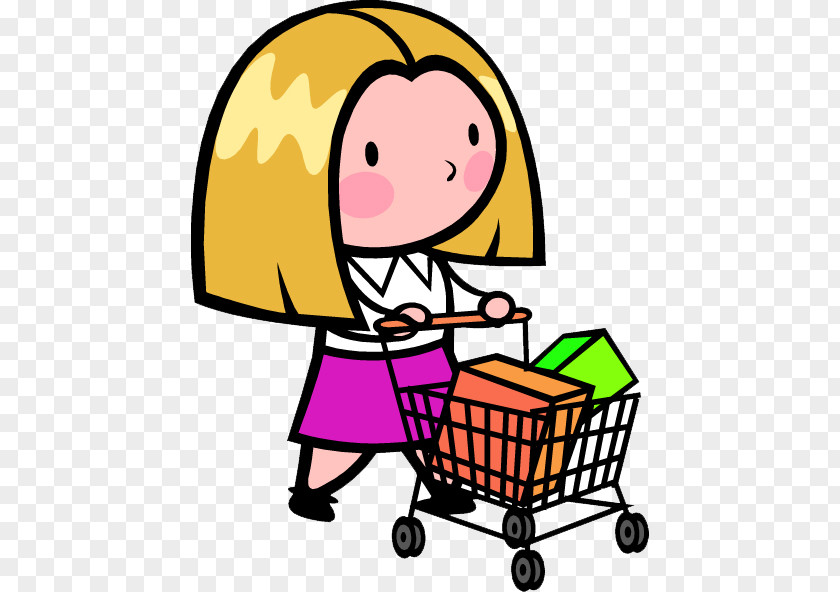 Shopping Cart Cartoon Illustration PNG cart Illustration, A girl pushing a shopping clipart PNG