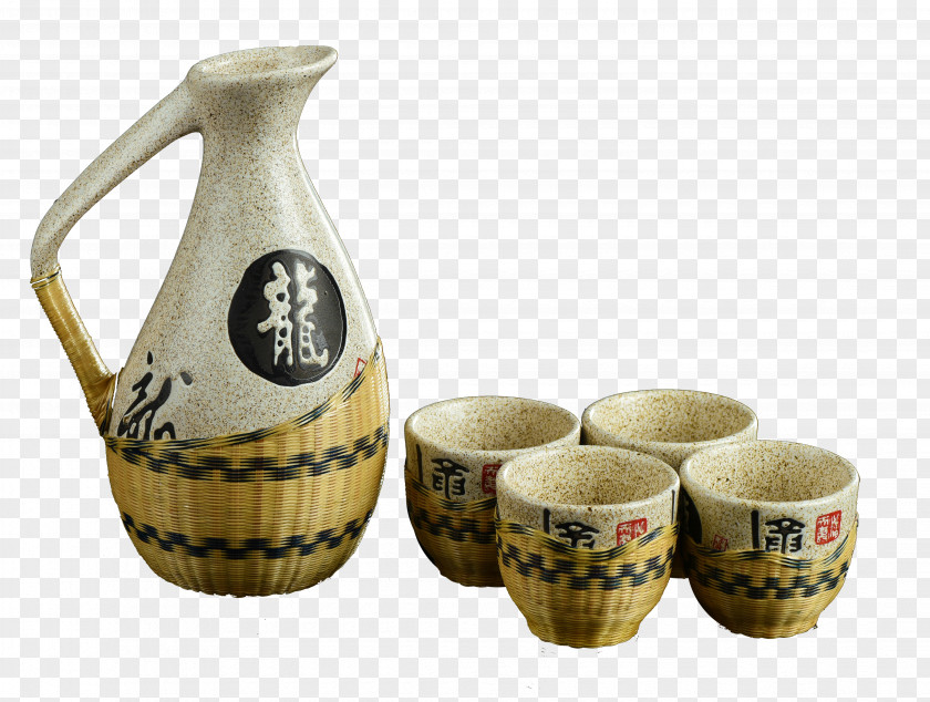 Five-piece Ceramic Quaint Wine Jug Pottery Mug Pitcher PNG