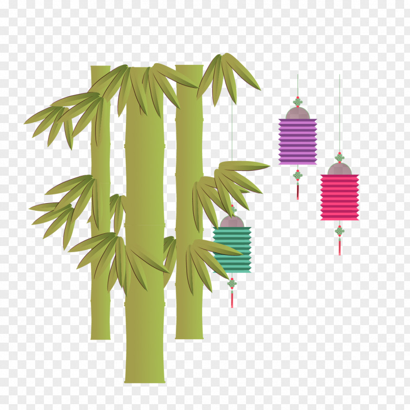 Vector Bamboo And Lanterns Papercutting Mid-Autumn Festival Lantern PNG