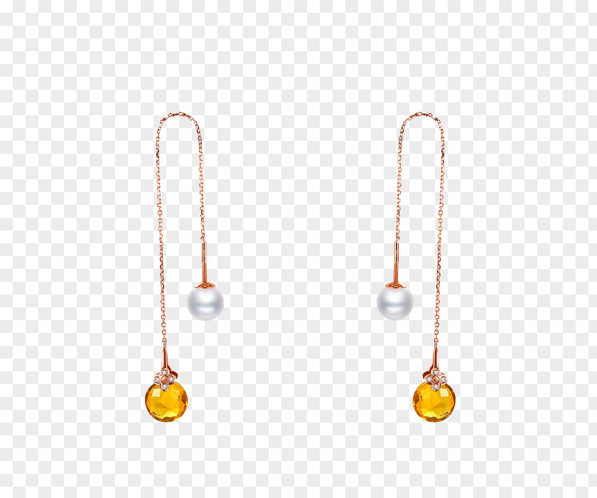 Dai Muni Yellow Spar Pearl Ear Line Earring Necklace PNG