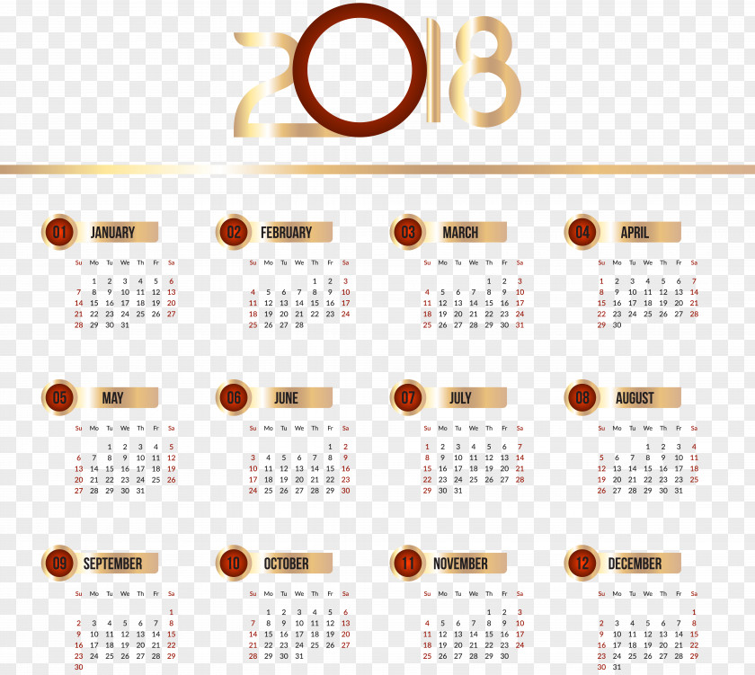 2018 Calendar Transparent Clip Art Image New Year PNG