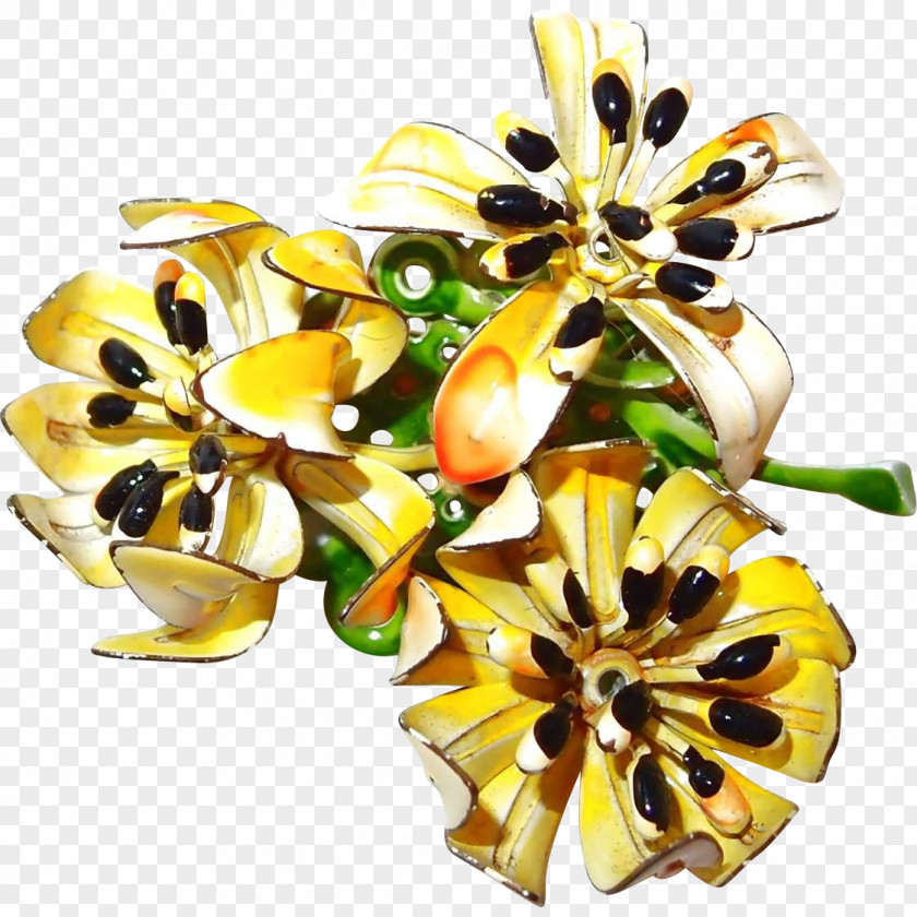 Flower Earring Brooch Cut Flowers Yellow PNG