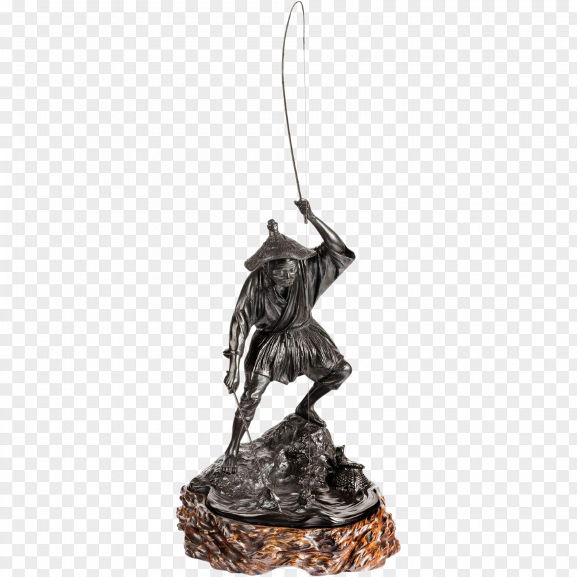 Fisherman Bronze Sculpture Figurine PNG