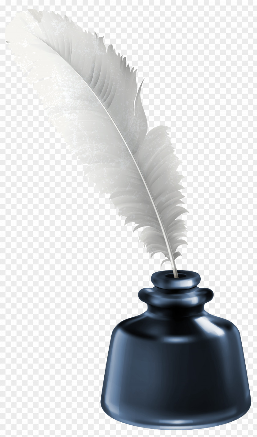 Quill And Blue Ink Pot Transparent Clip Art Image Inkwell Paper PNG