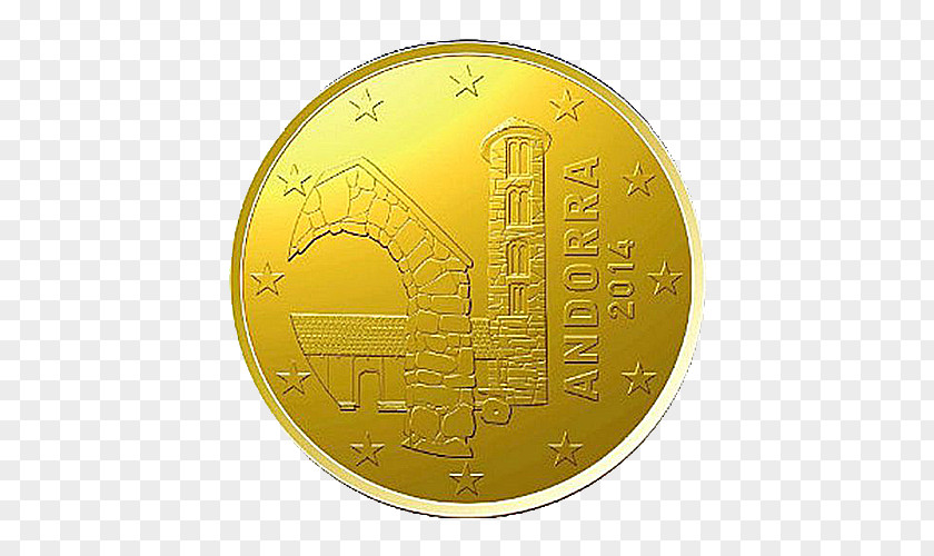 20 Cent Euro Coin Gold Circle Font PNG