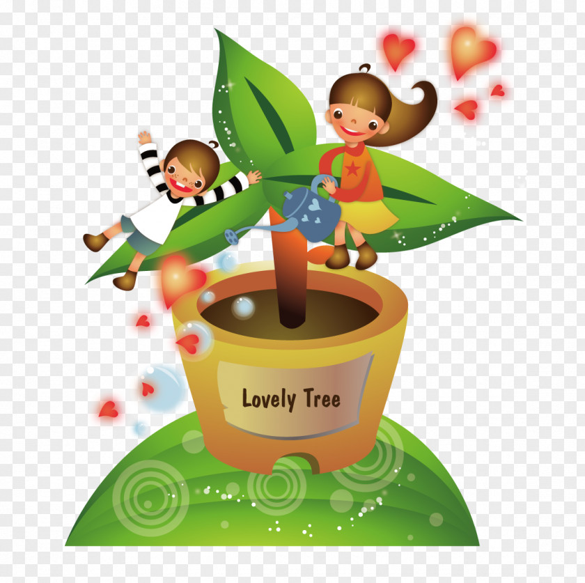 For Watering Potted Men And Women Childrens Games Cartoon Illustration PNG