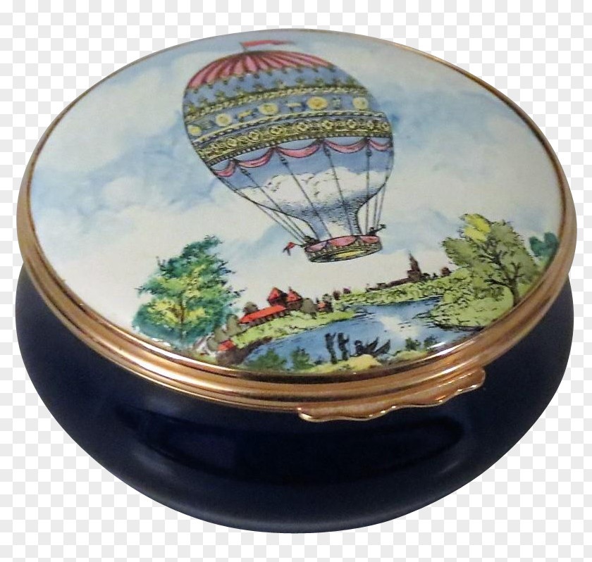 Hand Painted Hot-air Balloon Halcyon Days Vitreous Enamel Antique Porcelain Collectable PNG
