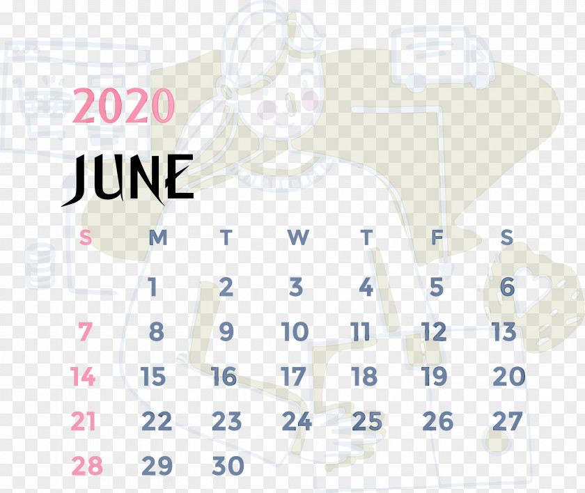 June 2020 Printable Calendar PNG