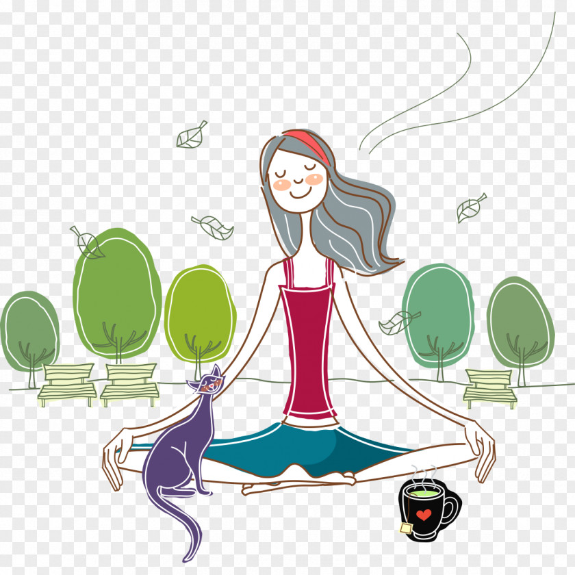 Hand Drawn Yoga Beauty Meditation Happiness PNG