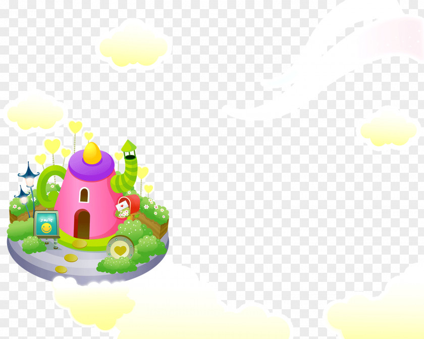 Pink House On The Cloud Comics Illustration PNG