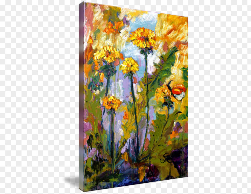 Watercolor Dandelion Floral Design Modern Art Oil Painting PNG