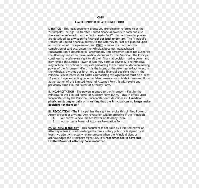 Power Of Attorney Form Kentucky Legal Instrument Document PNG