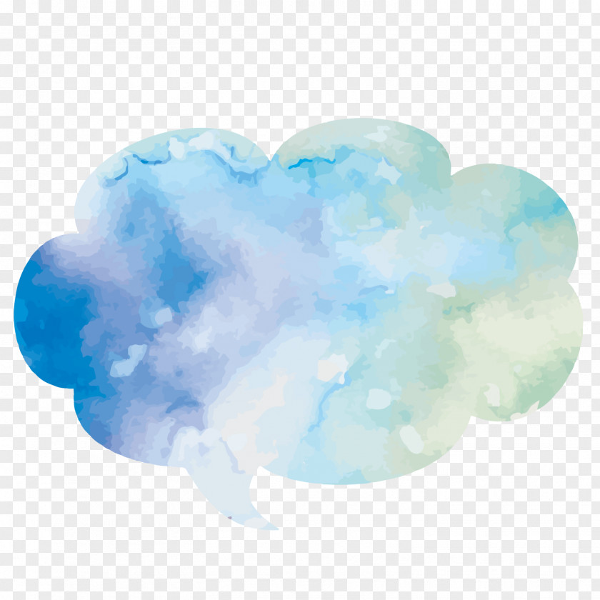 Vector Hand-painted Blue Watercolor Cloud Dialog Box Painting Text PNG