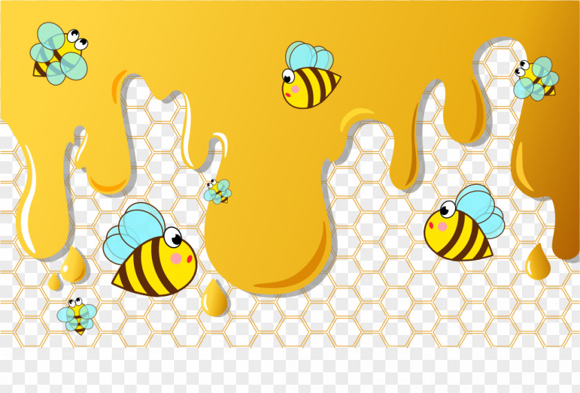 Hand Drawn Cartoon Yellow Honey Bee Illustration PNG
