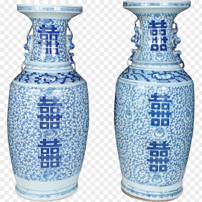 Vase Cobalt Blue Glass And White Pottery PNG