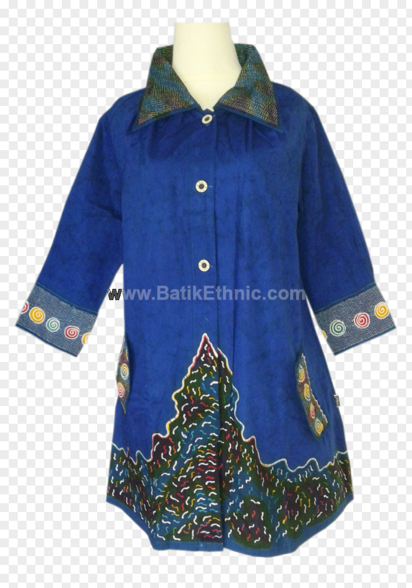 Motif Batik Sleeve Blouse Outerwear Dress Electric Blue PNG