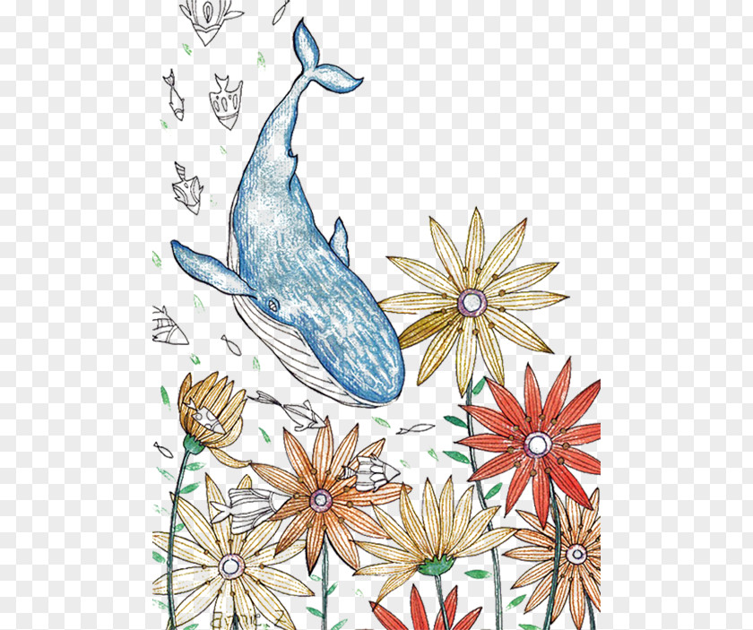Little Fresh Whale Isomorphic Nature Floral Design PNG