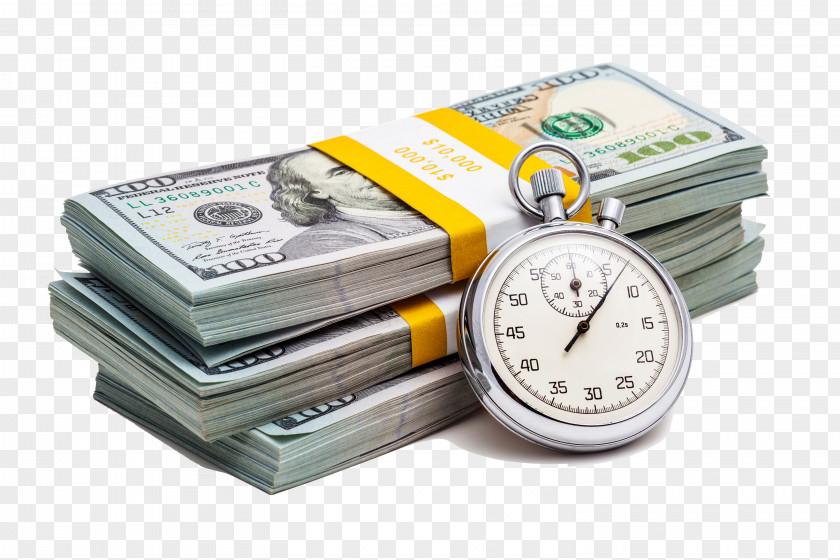 Timer With A Stack Of Dollar Bills Foreign Exchange Market United States Time Value Money Banknote PNG