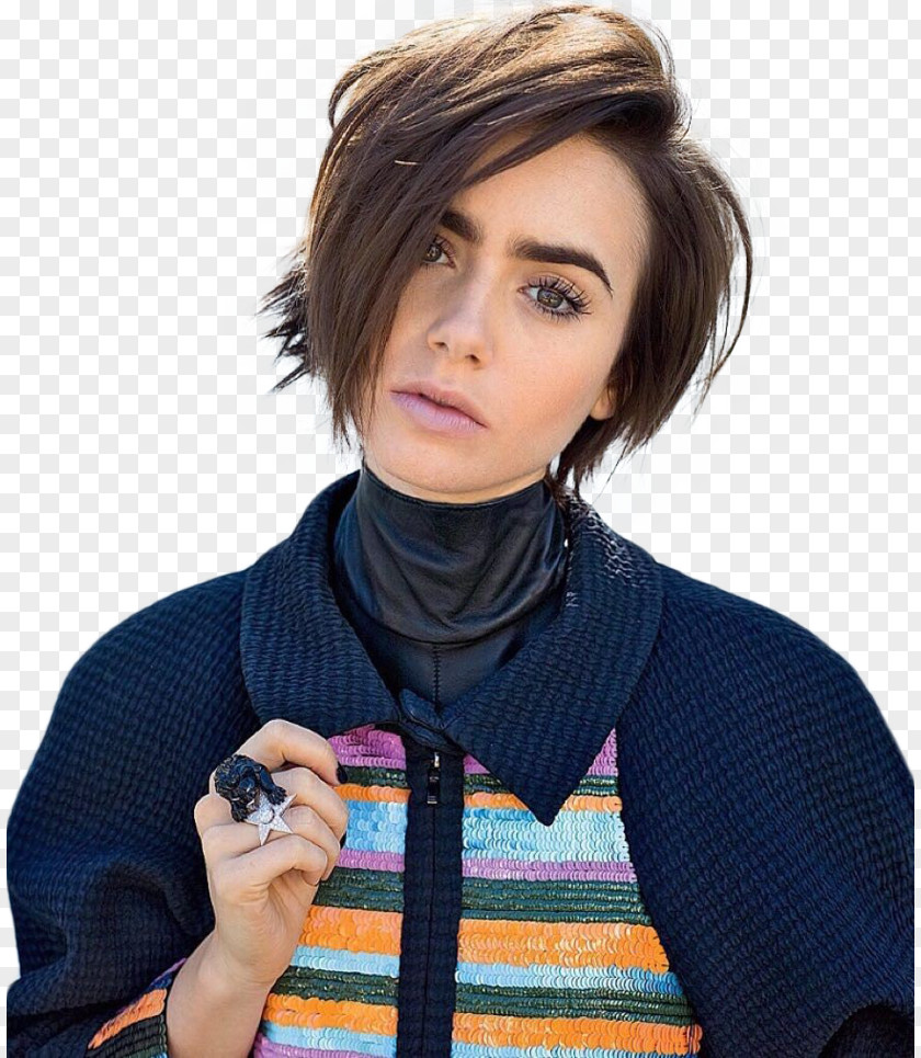 Lily Collins Hairstyle Short Hair Actor Pixie Cut PNG