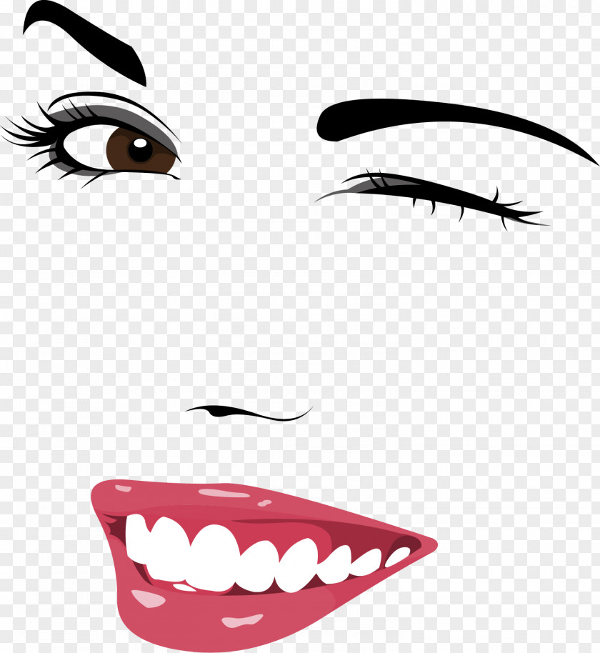 Hand-painted Characters, Facial Expression, Smiling Face Wink Eyebrow Expression PNG