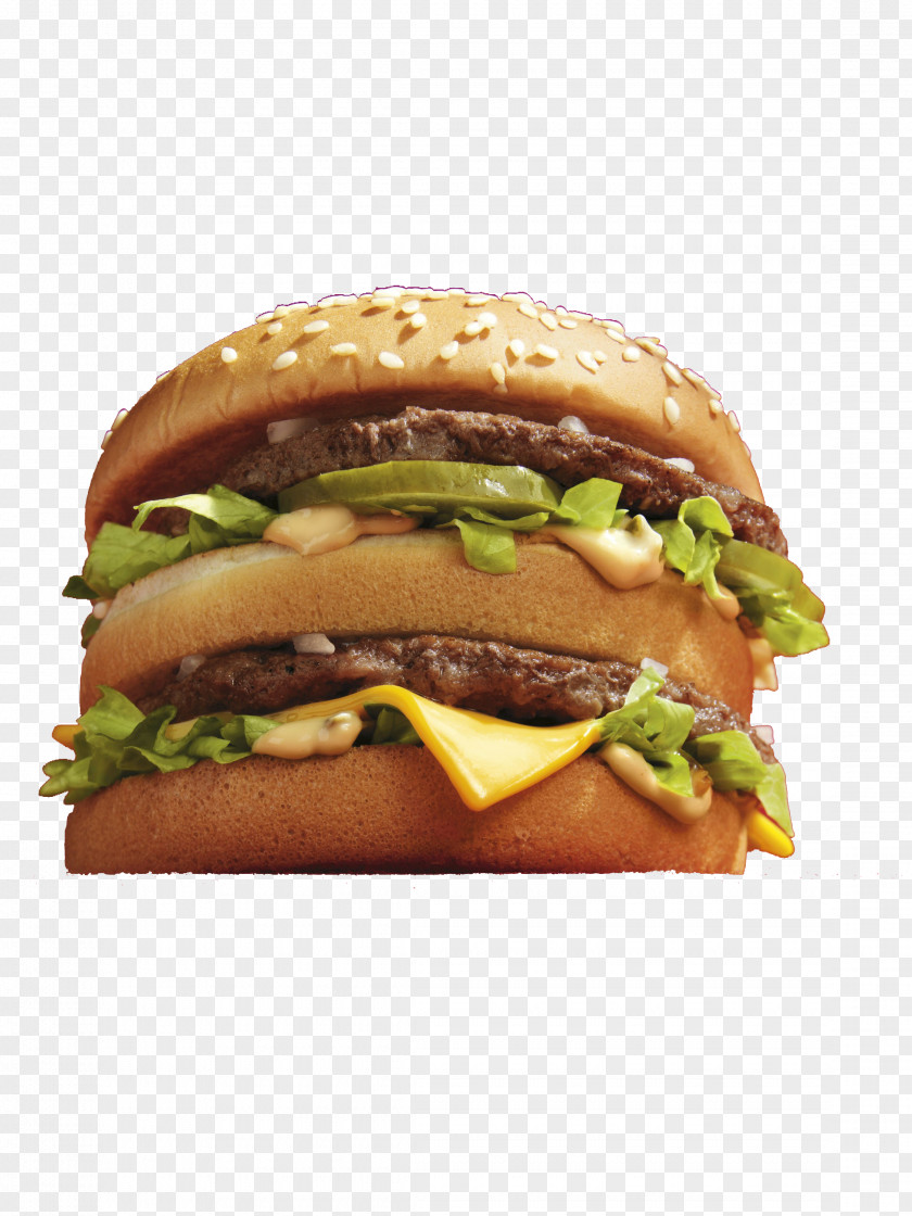 Delicious Large Double Beef Burger Hamburger McDonald's Big Mac Fast Food Salad PNG