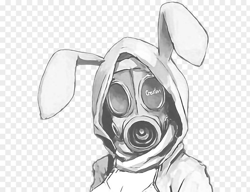 Gas Mask Drawing Bunny Image PNG