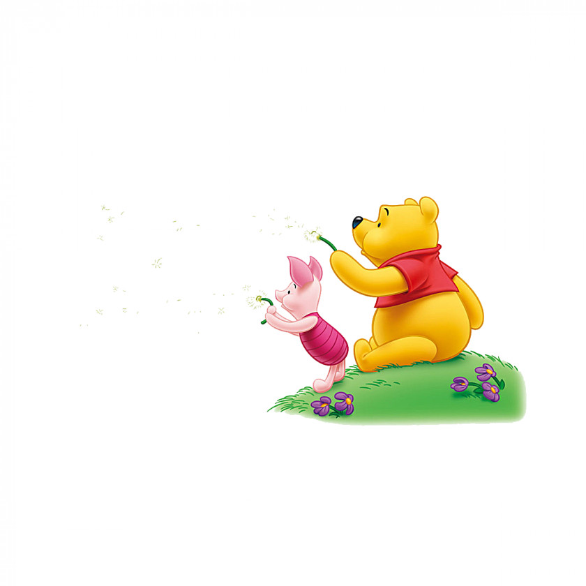 Winnie The Pooh And Flying Dandelion Cartoon Pixel PNG