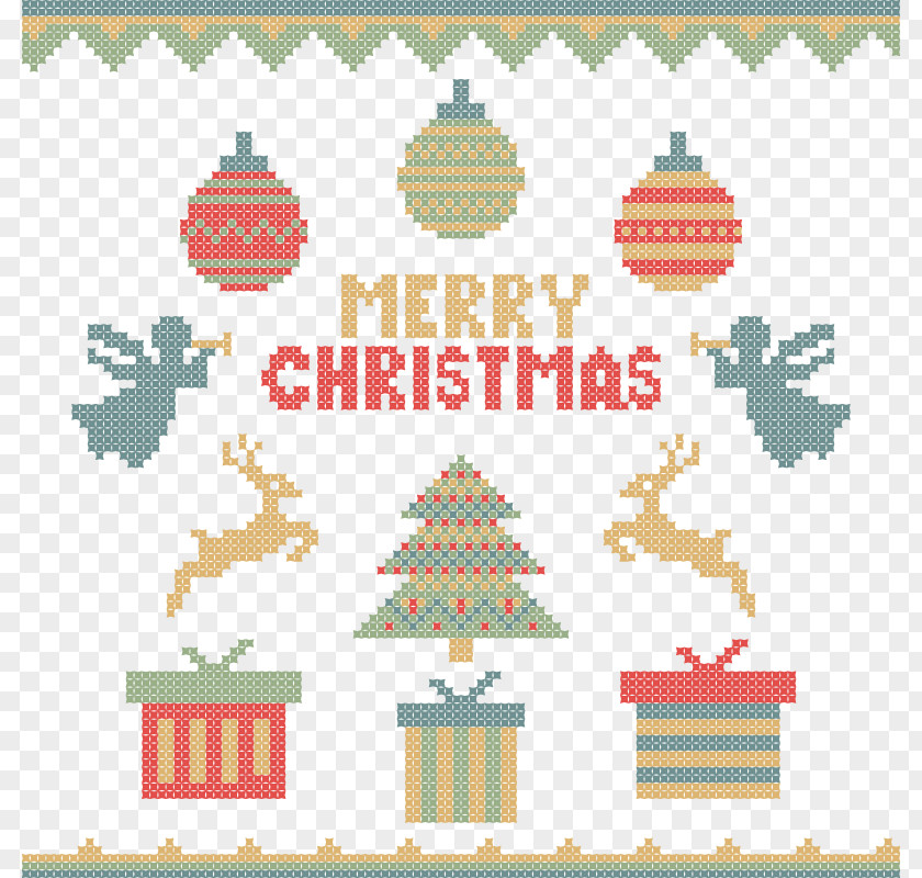 Vector Christmas Knitting Elements Tree Gift PNG