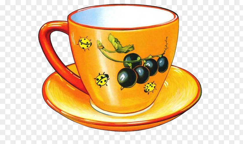 Grape Pattern Hand-painted Yellow Cup Teacup Drawing Saucer Tableware PNG