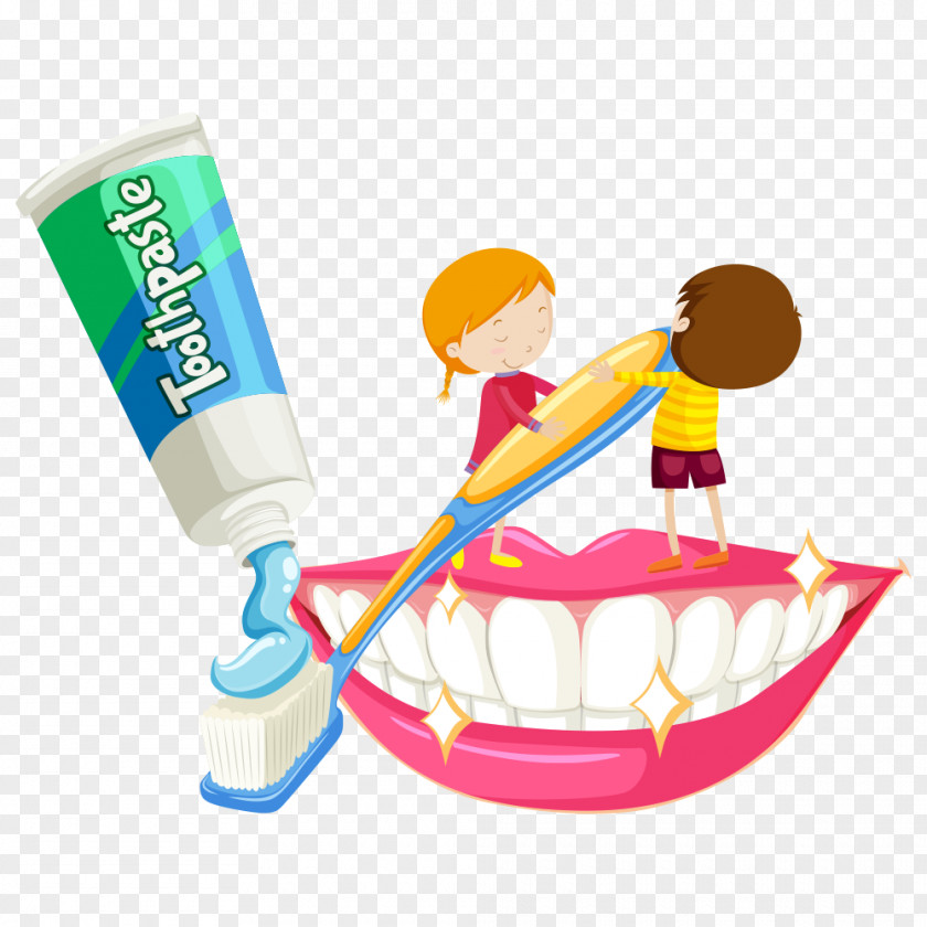 Squeezing Toothpaste Child Electric Toothbrush Tooth Brushing Illustration PNG