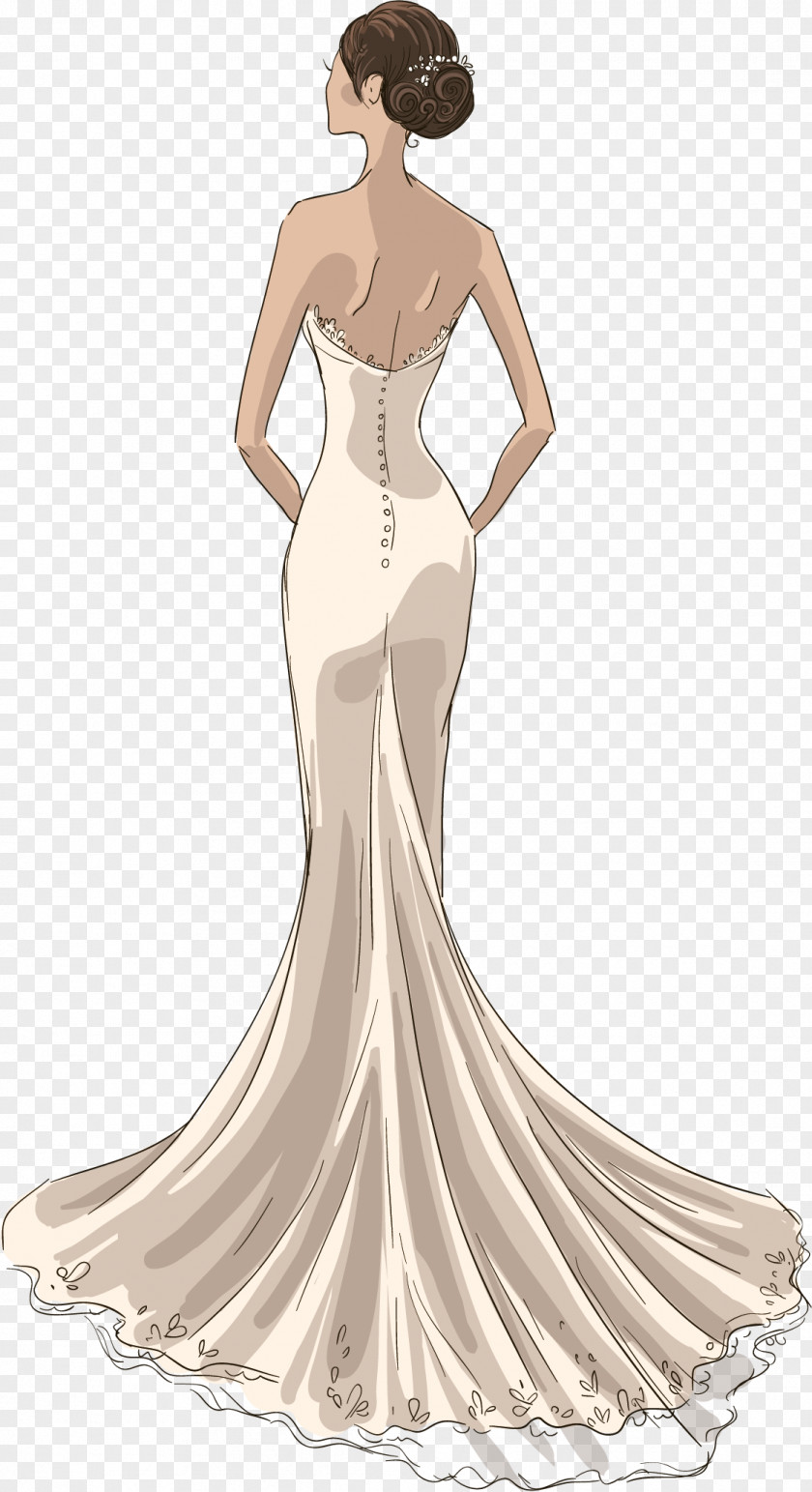 White Wedding Vector Dress Drawing Model PNG
