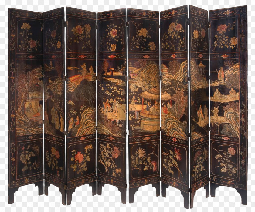 Qing Dynasty Dress Inlay Lacquer Room Dividers Six Panel screen PNG