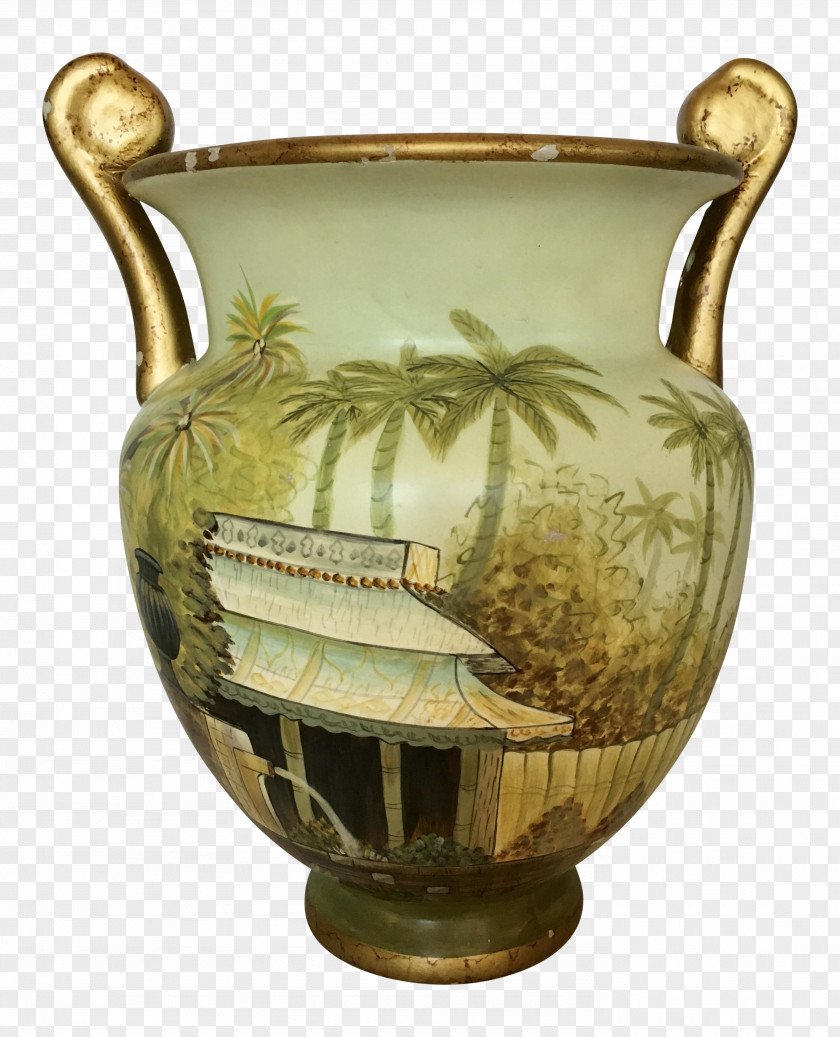 Retro Hand Painted Ceramic Vase Pottery Urn Pitcher PNG