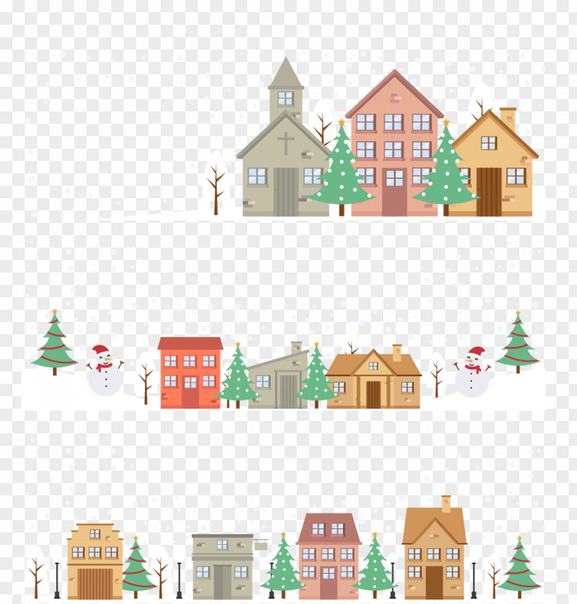 Winter Town Street Banners Illustration PNG