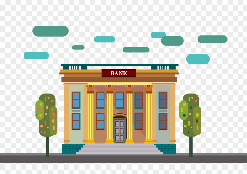 Hand-painted Bank Online Banking Architecture Stock PNG