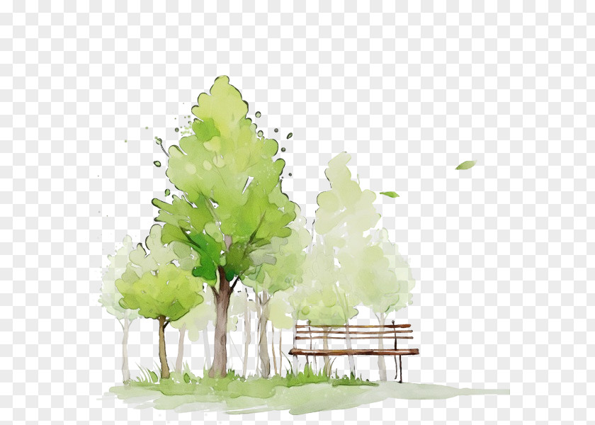 Landscape Branch Green Leaf Watercolor PNG