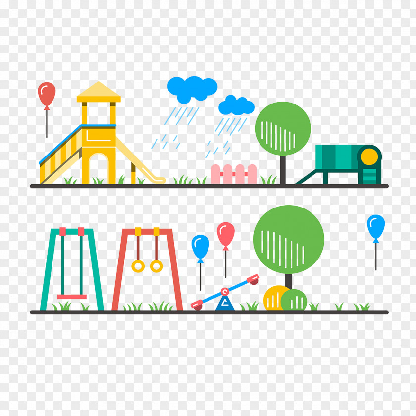 Flat Cartoon Amusement Park Schoolyard Playground Child Drawing PNG