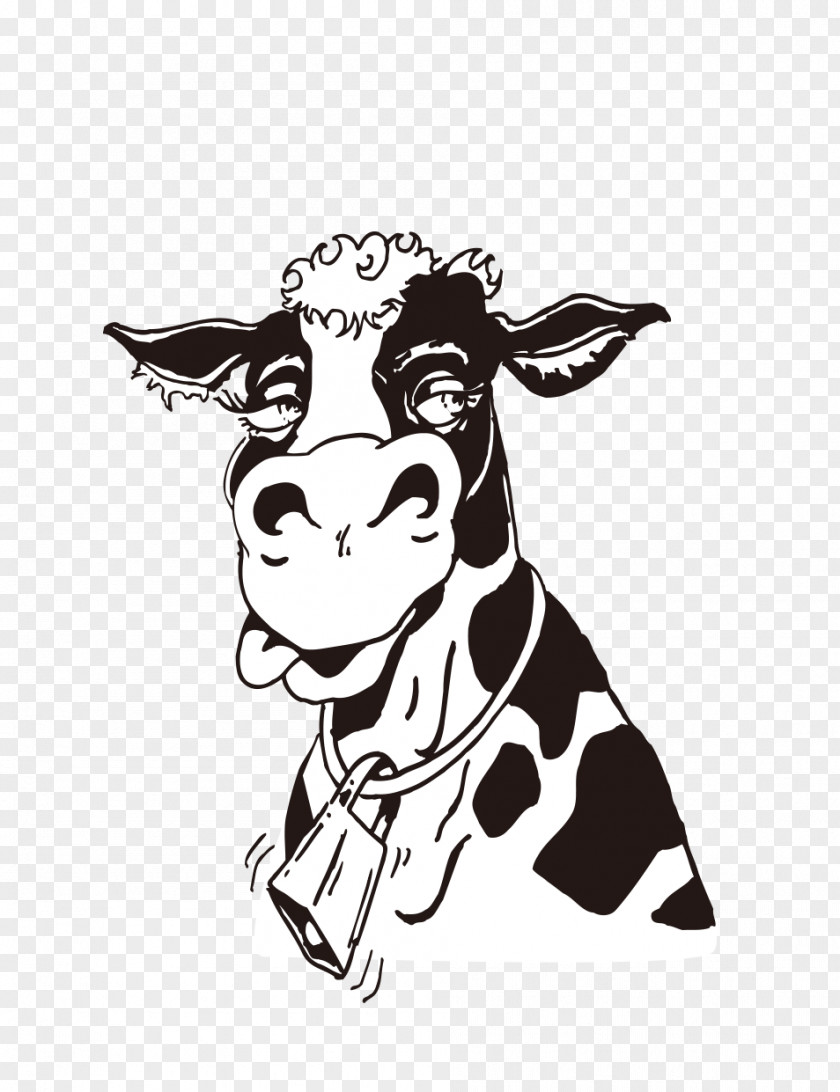 Black And White Cow Cattle Cartoon Illustration PNG