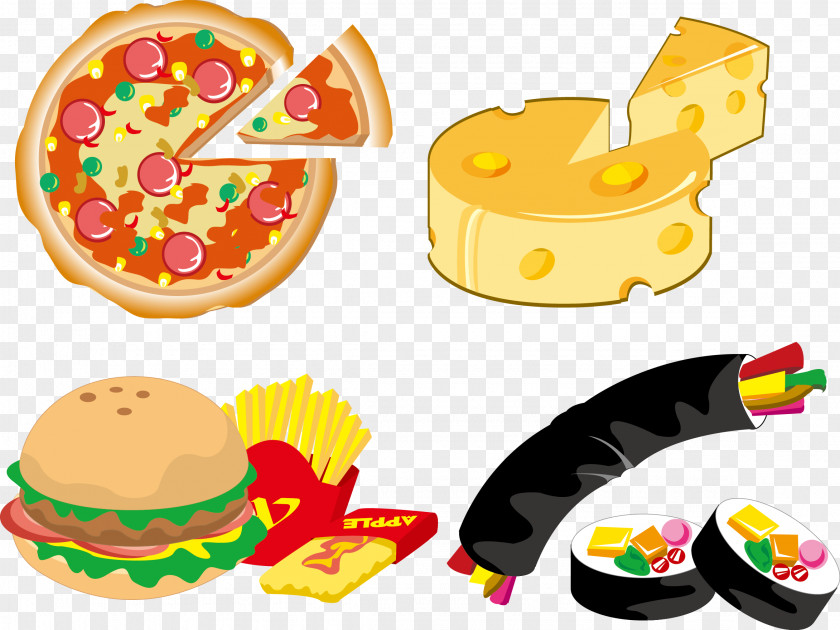 Vector Cheese Burger Pizza Creative Sushi Japanese Cuisine Fried Rice Food PNG