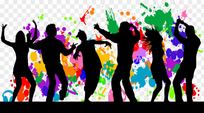 Colorful Silhouette Figures Dance Illustration PNG