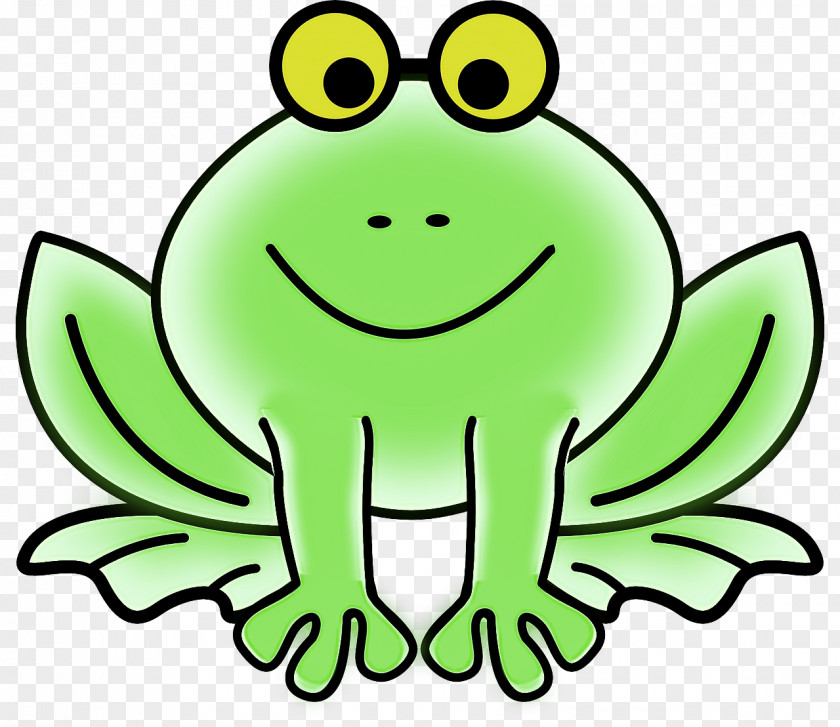 Green Cartoon Frog Yellow Head PNG