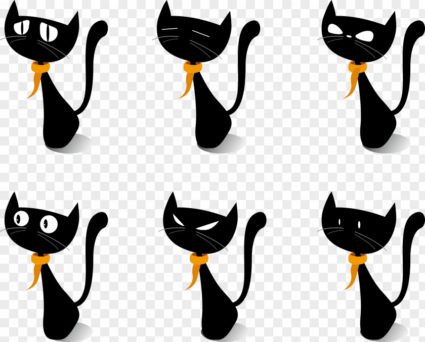 Cute Cat Various Expressions Black Drawing Clip Art PNG