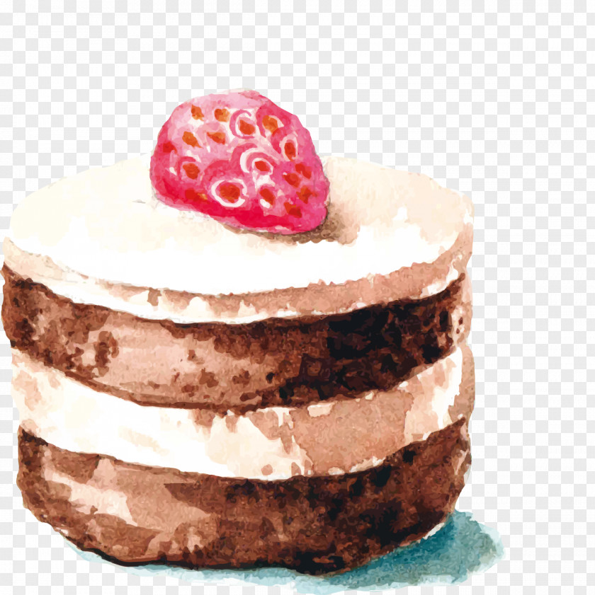 Hand-painted Chocolate Strawberry Cake Cream Watercolor Painting Drawing PNG
