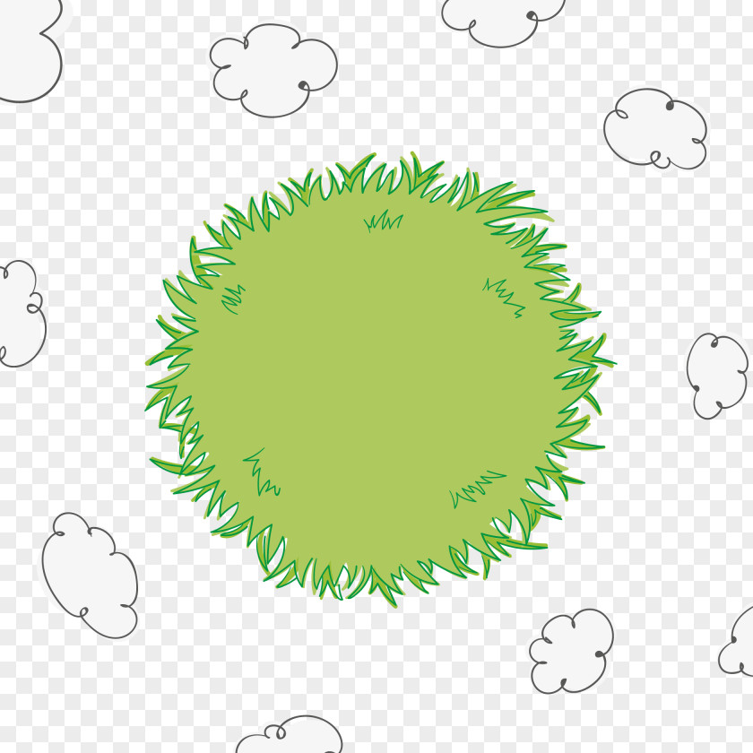 Vector Hand Painted Grass And Cloud Euclidean Herbaceous Plant PNG